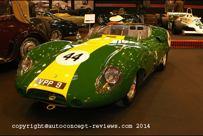 Lister Jaguar Costin 1959 – Fiskens exhibit. Related article see Jaguar Lister Costin 1959